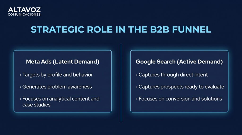 Strategic role in B2B Funnel / Meta Ads vs. Google Searcj