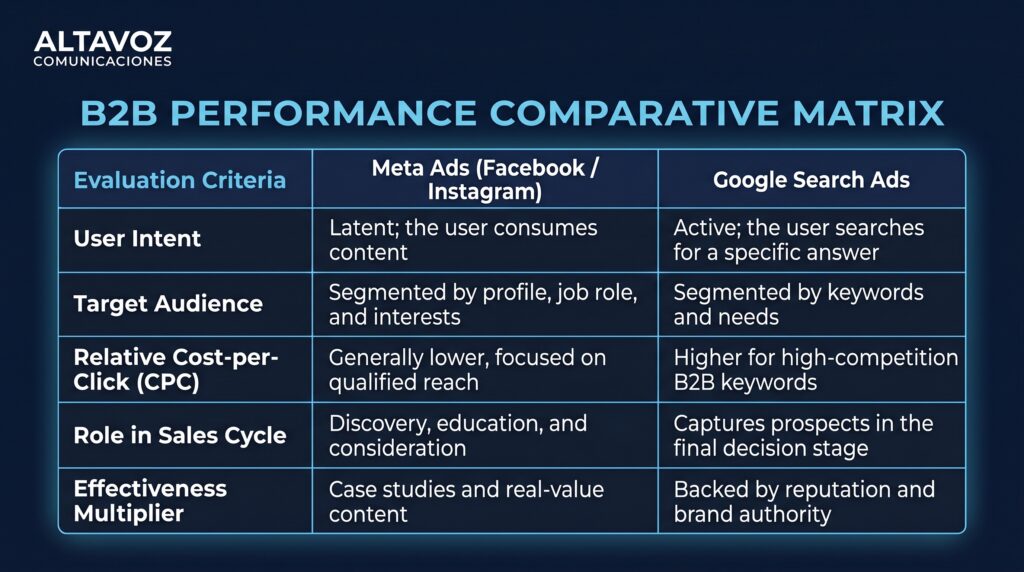 B2B performance comparative Matrix